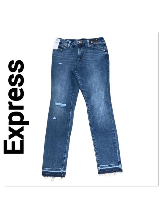 EXPRESS Skinny Mid Rise Flex Hyper stretch Raw Hem Jeans size Small 0-4 Short